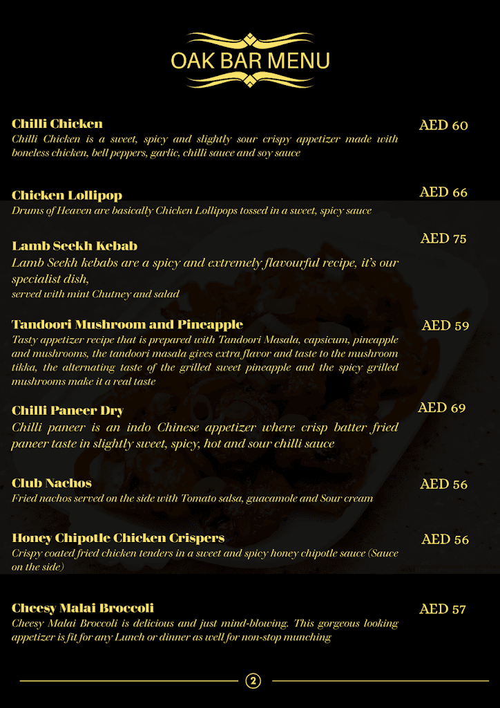 Oak Bar Menu Page 1