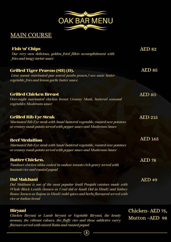 Oak Bar Menu Page 2