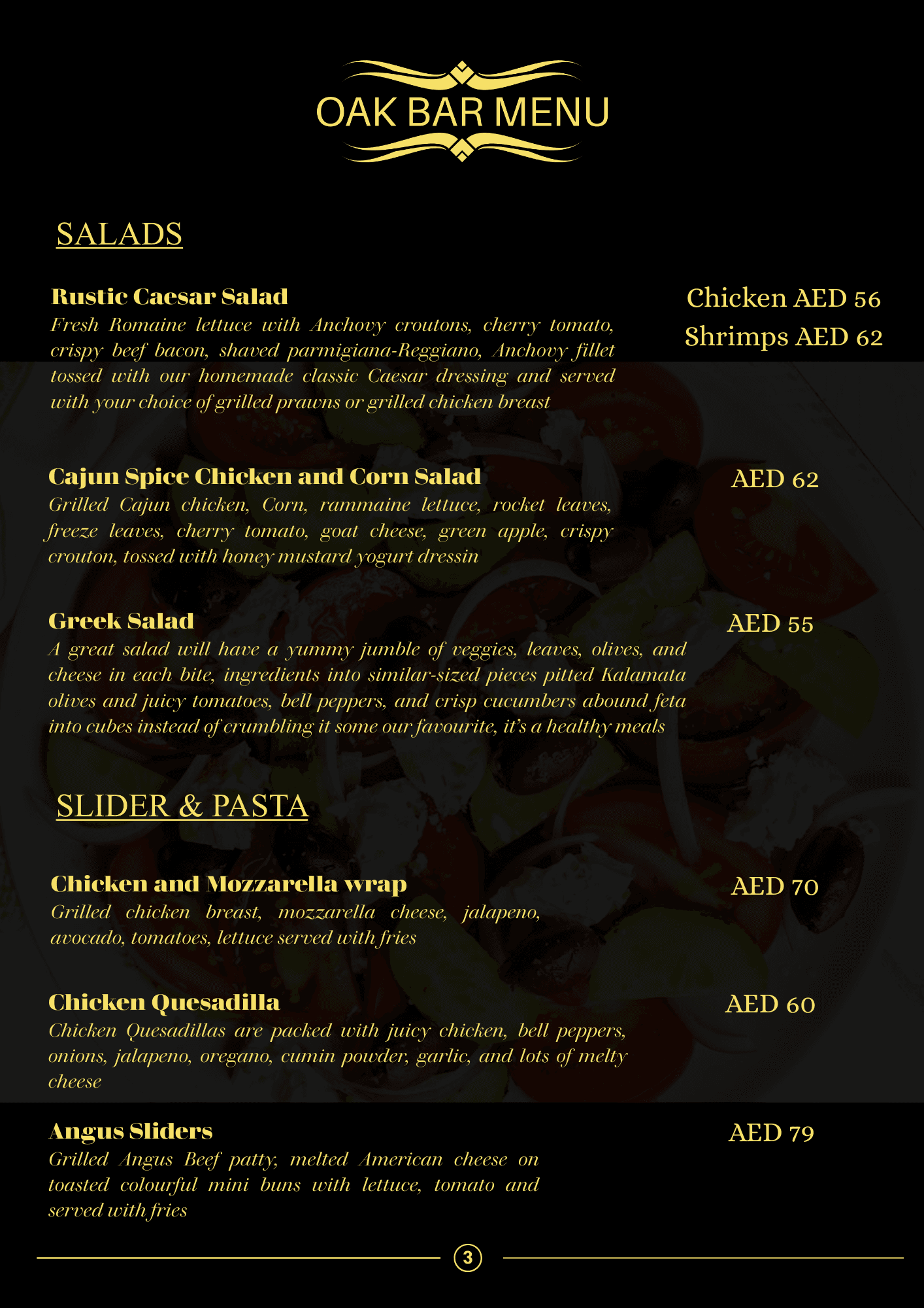 Oak Bar Menu Page 4