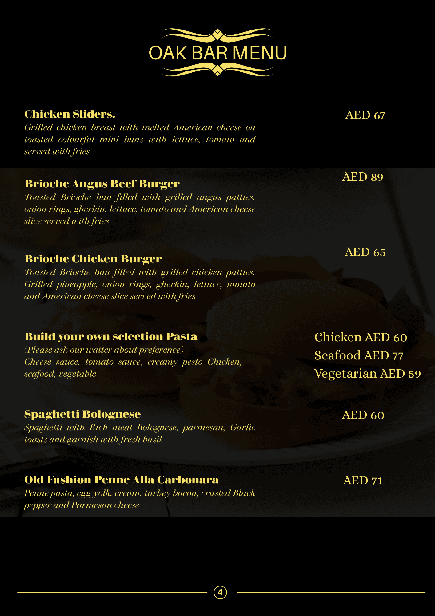 Oak Bar Menu Page 5